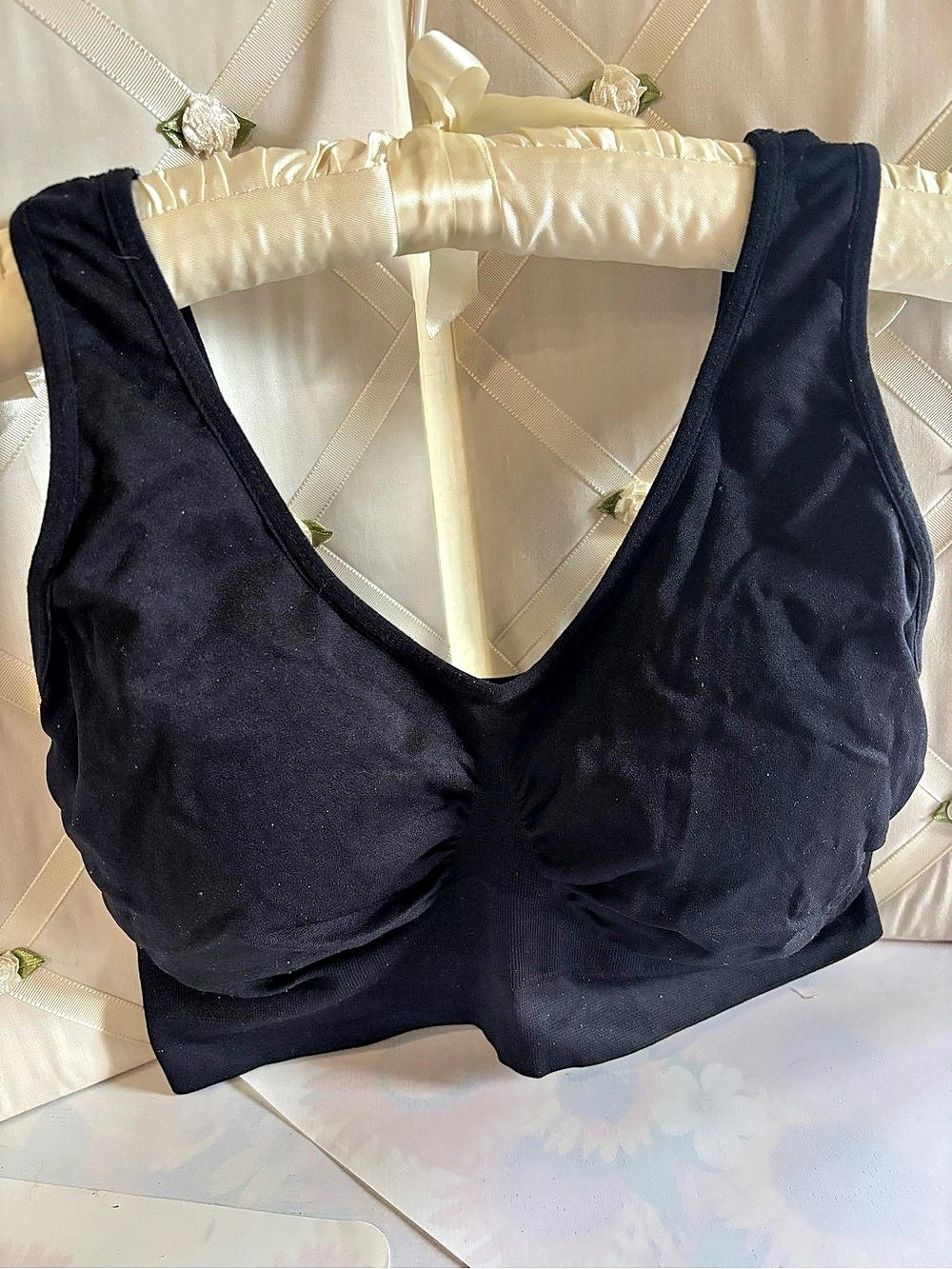 RHONDA SHEAR Sports Bra 4-Piece Set in Black, Yellow & Tan and Teal.